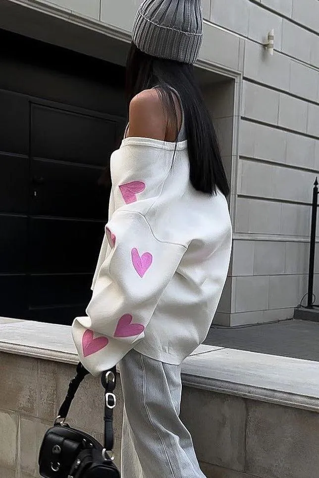 Embroidered Love Heart Knitted Sweater