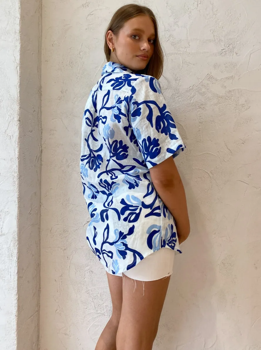 Faithfull the Brand Charlita Shirt Dress in Ensola Floral Blue