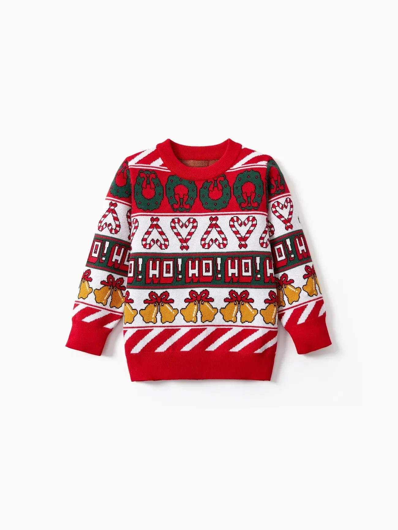 Family Bell And Candy Cane Matching Sweater Set