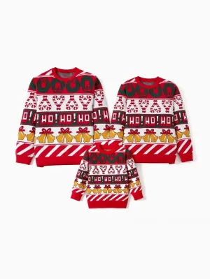 Family Bell And Candy Cane Matching Sweater Set