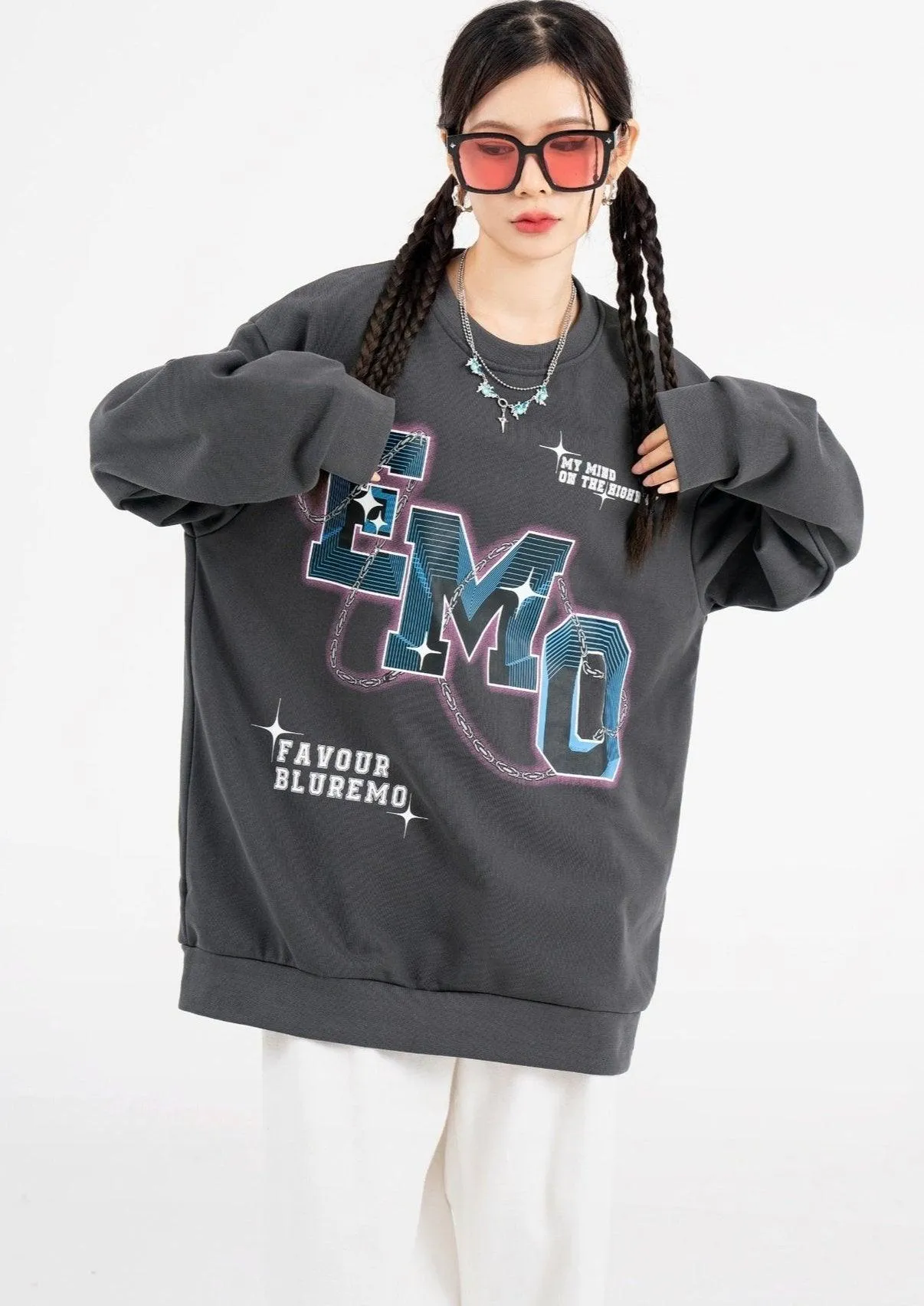 Fashion Letters Printed Long Sleeve Crew Neck Sweater - Hip Hop Style Pullover in Black & Gray