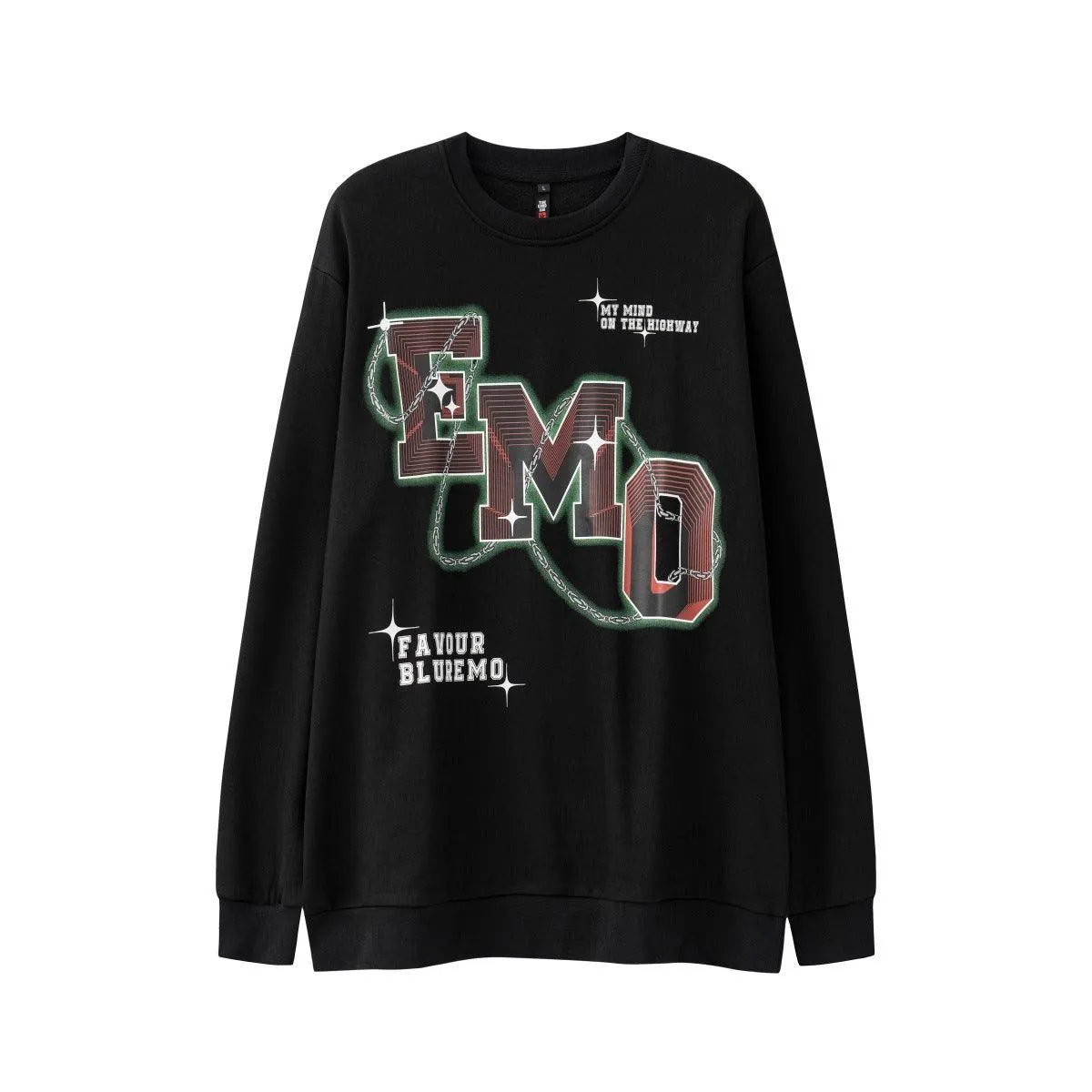 Fashion Letters Printed Long Sleeve Crew Neck Sweater - Hip Hop Style Pullover in Black & Gray