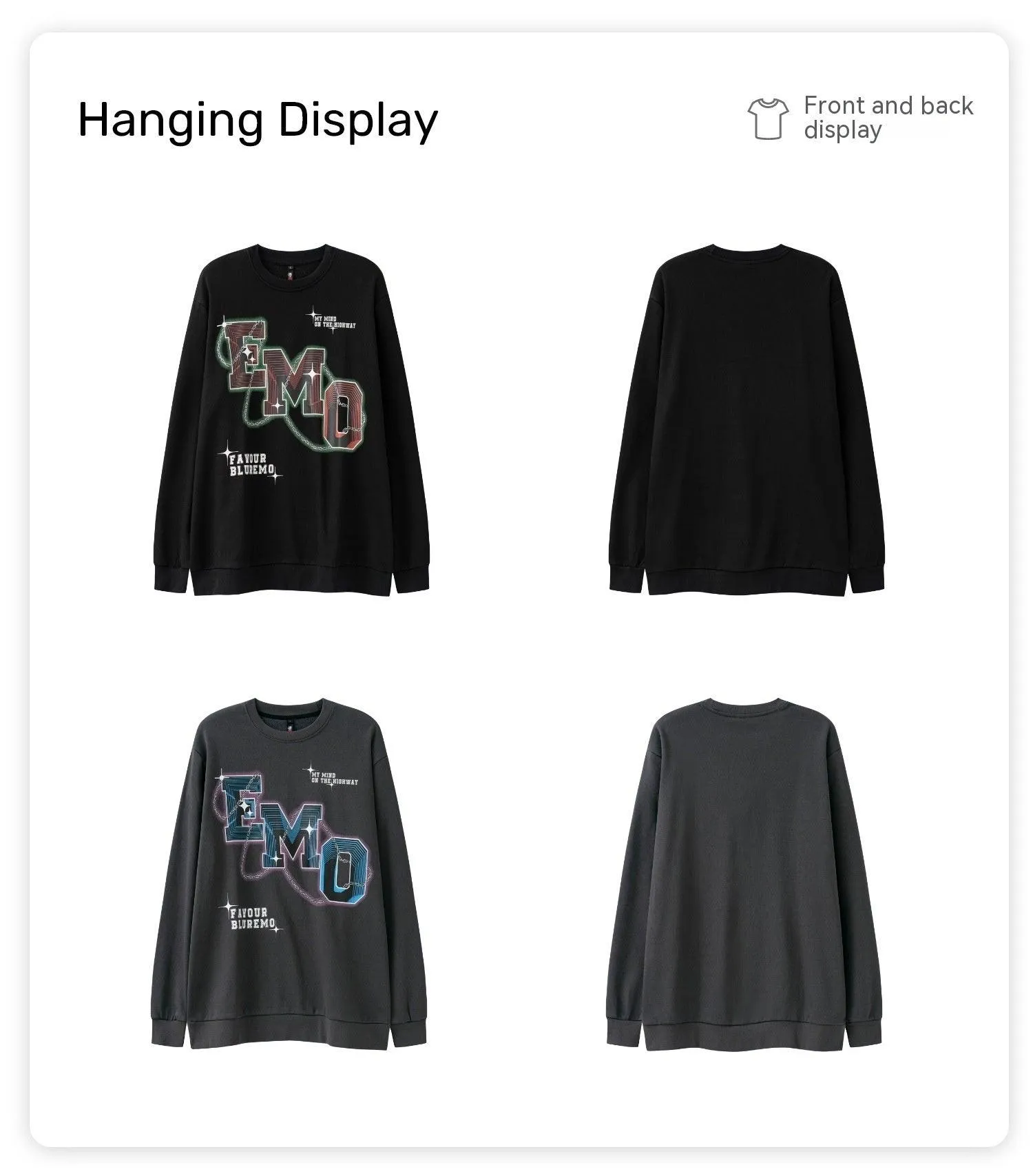 Fashion Letters Printed Long Sleeve Crew Neck Sweater - Hip Hop Style Pullover in Black & Gray