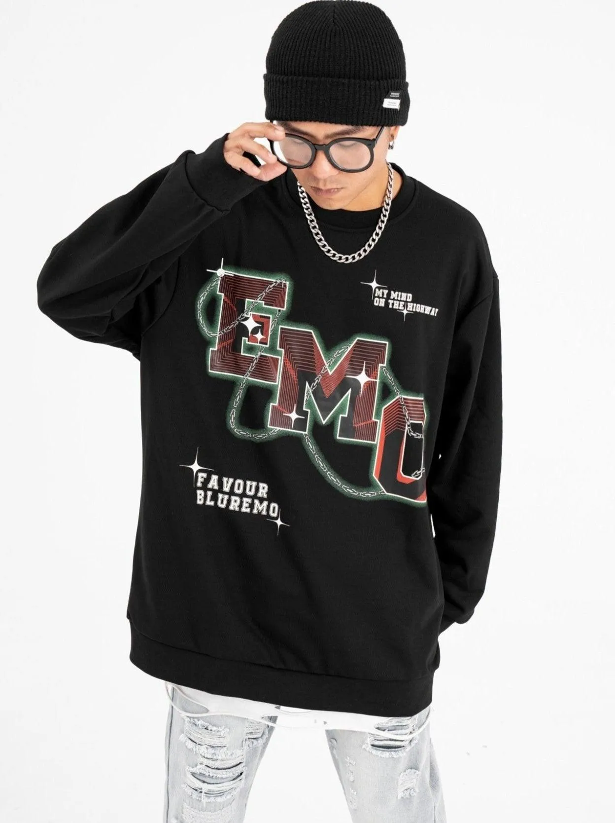 Fashion Letters Printed Long Sleeve Crew Neck Sweater - Hip Hop Style Pullover in Black & Gray