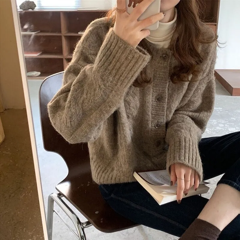 FashionSierra - Elegant Warm Sweater Cardigan Fashion Loose Thick V-neck Knitted Sweater