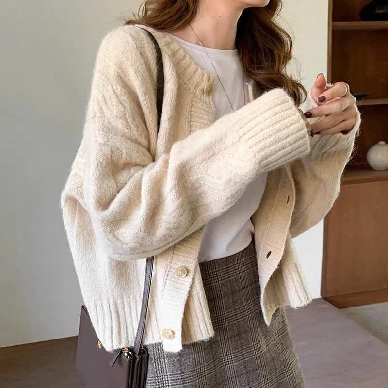 FashionSierra - Elegant Warm Sweater Cardigan Fashion Loose Thick V-neck Knitted Sweater