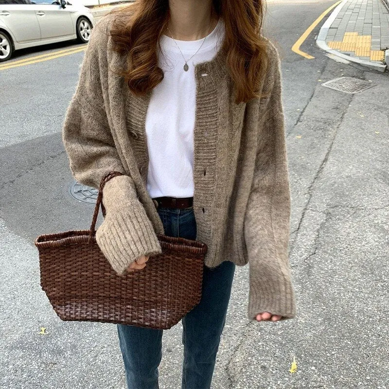 FashionSierra - Elegant Warm Sweater Cardigan Fashion Loose Thick V-neck Knitted Sweater