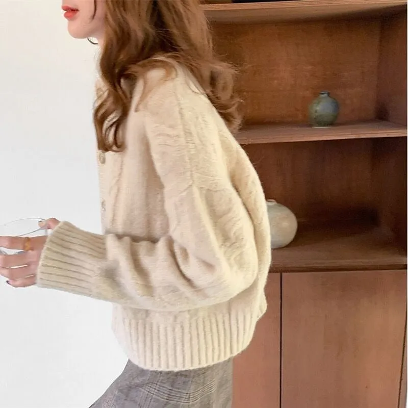 FashionSierra - Elegant Warm Sweater Cardigan Fashion Loose Thick V-neck Knitted Sweater