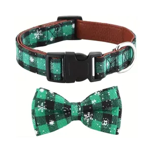 Festive Christmas Dog Collar with Detachable Bow Tie (Green) - Large