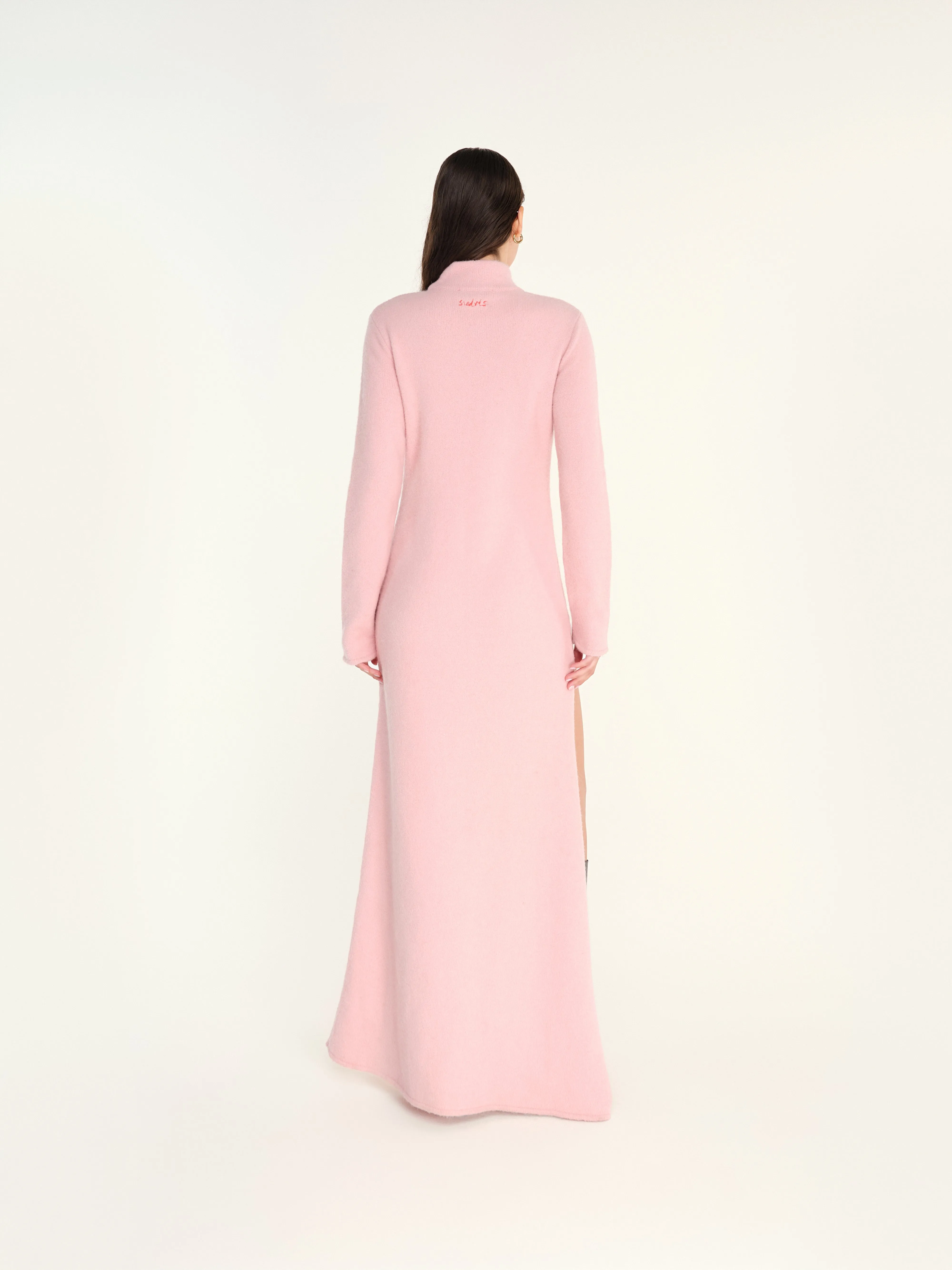 FIENA - Turtleneck long sleeve knit dress with deep slit