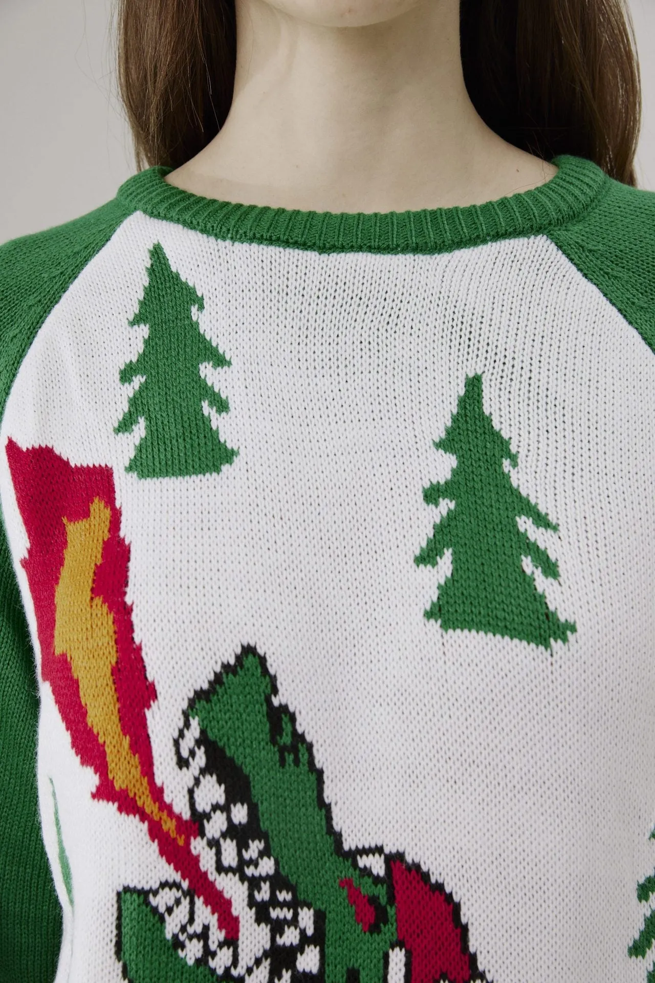 Fire Dinosaur Pattern Ugly Christmas Knitted Sweater