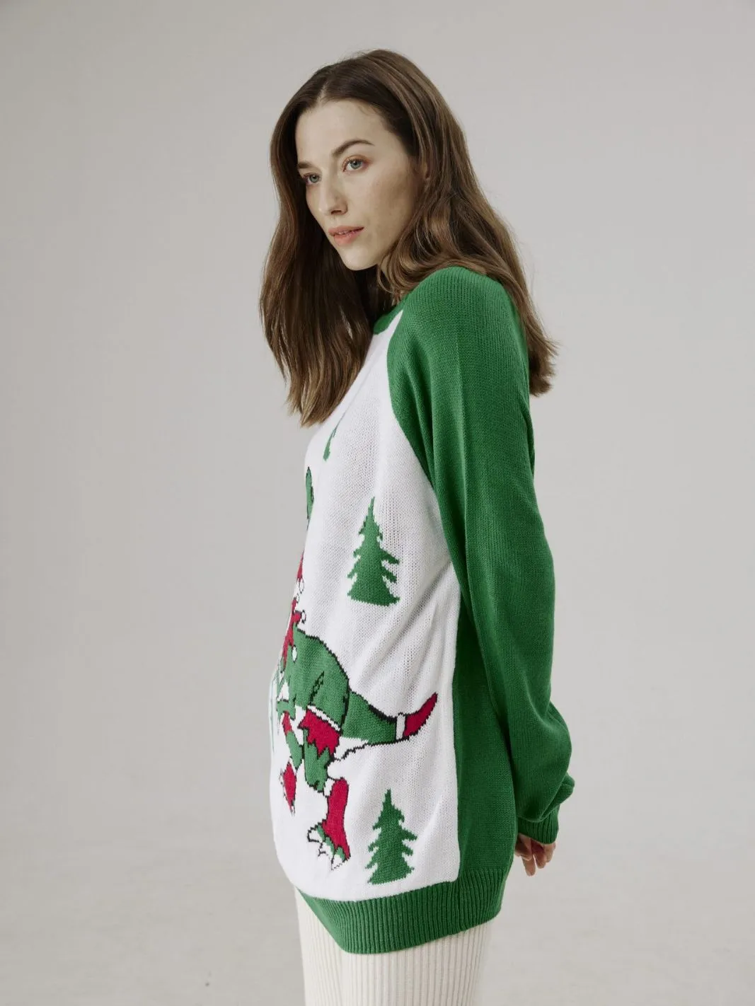 Fire Dinosaur Pattern Ugly Christmas Knitted Sweater