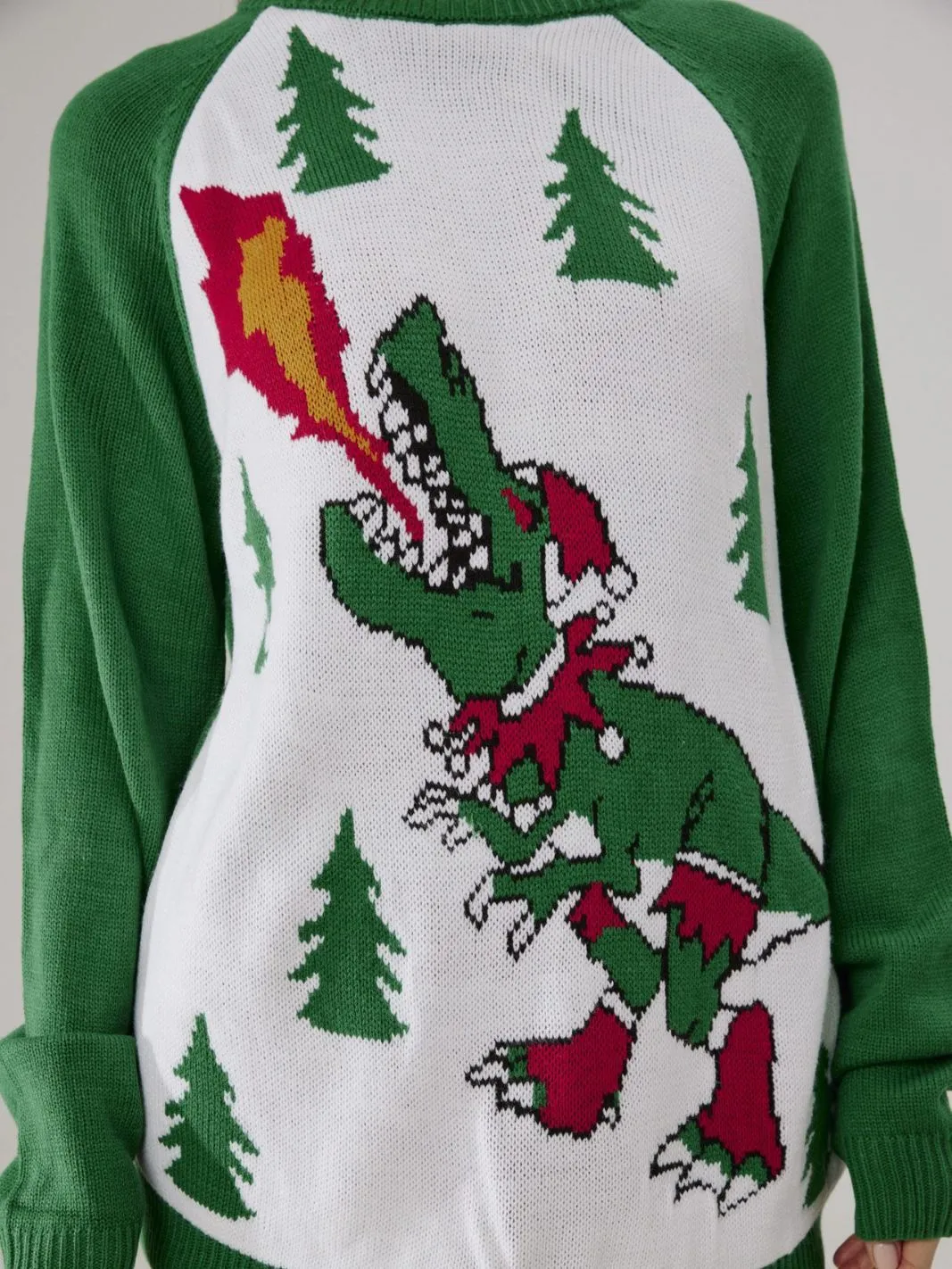 Fire Dinosaur Pattern Ugly Christmas Knitted Sweater