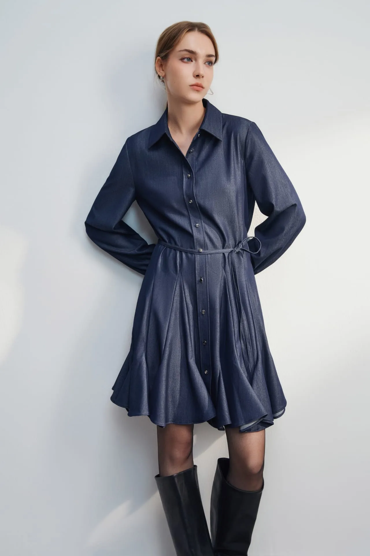 Fit & Flare Shirt Dress with Belt