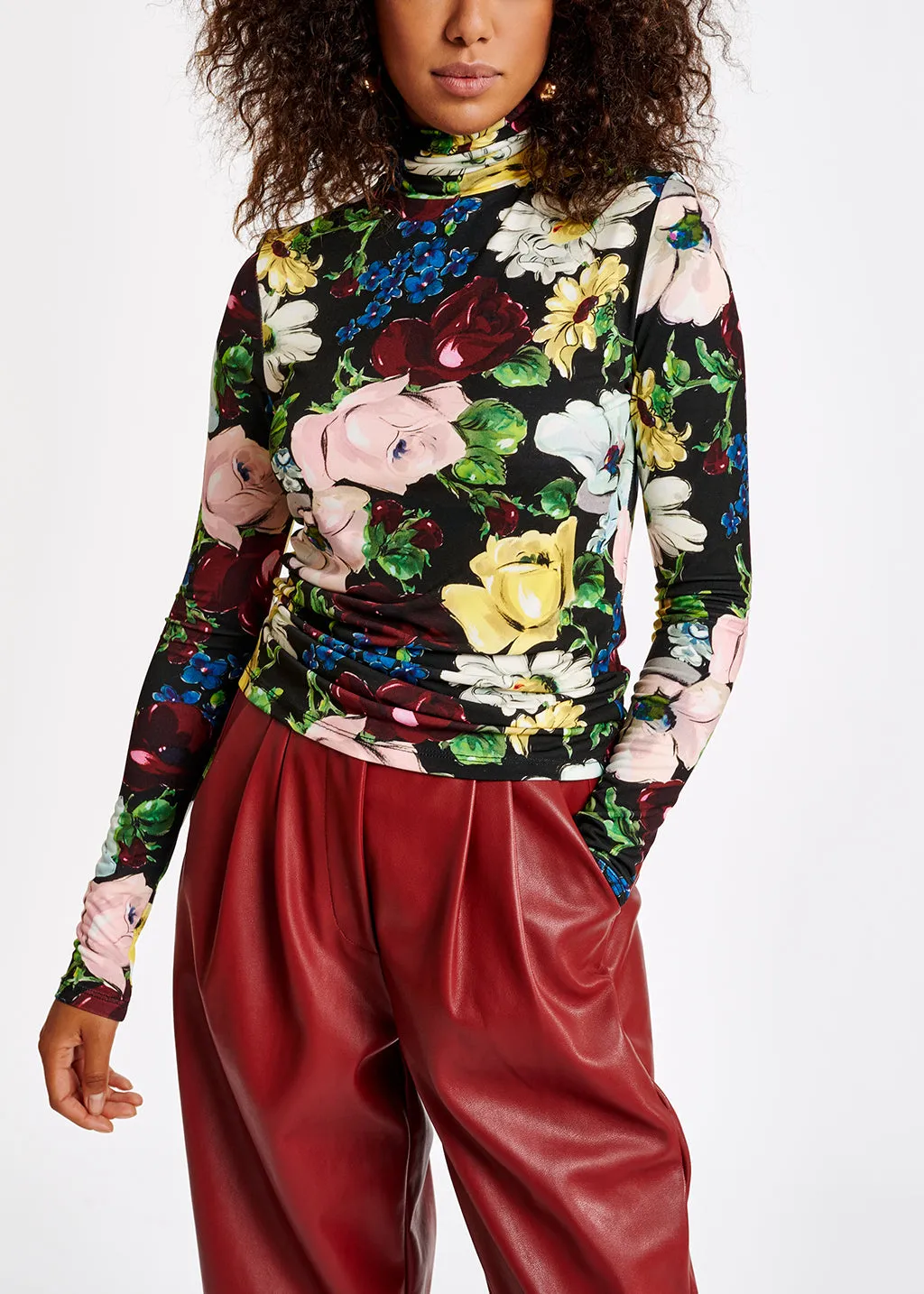 Floral print turtleneck top