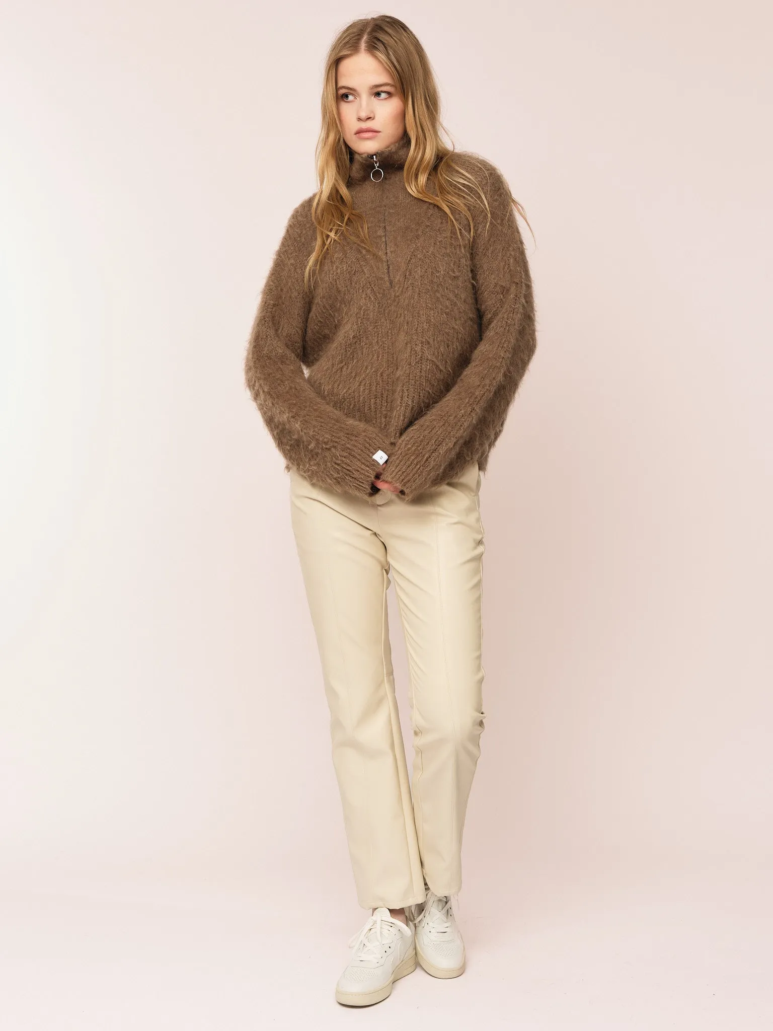 Florie Brushed Zip Knit - Chocolate Brown