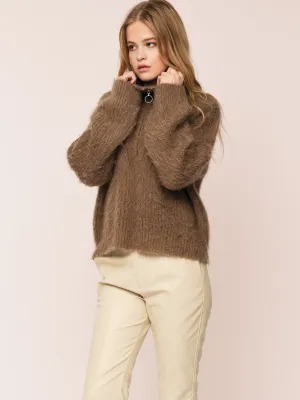 Florie Brushed Zip Knit - Chocolate Brown