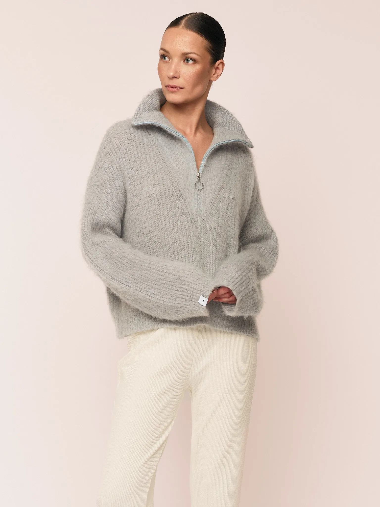 Florie Brushed Zip Knit - Sky Blue