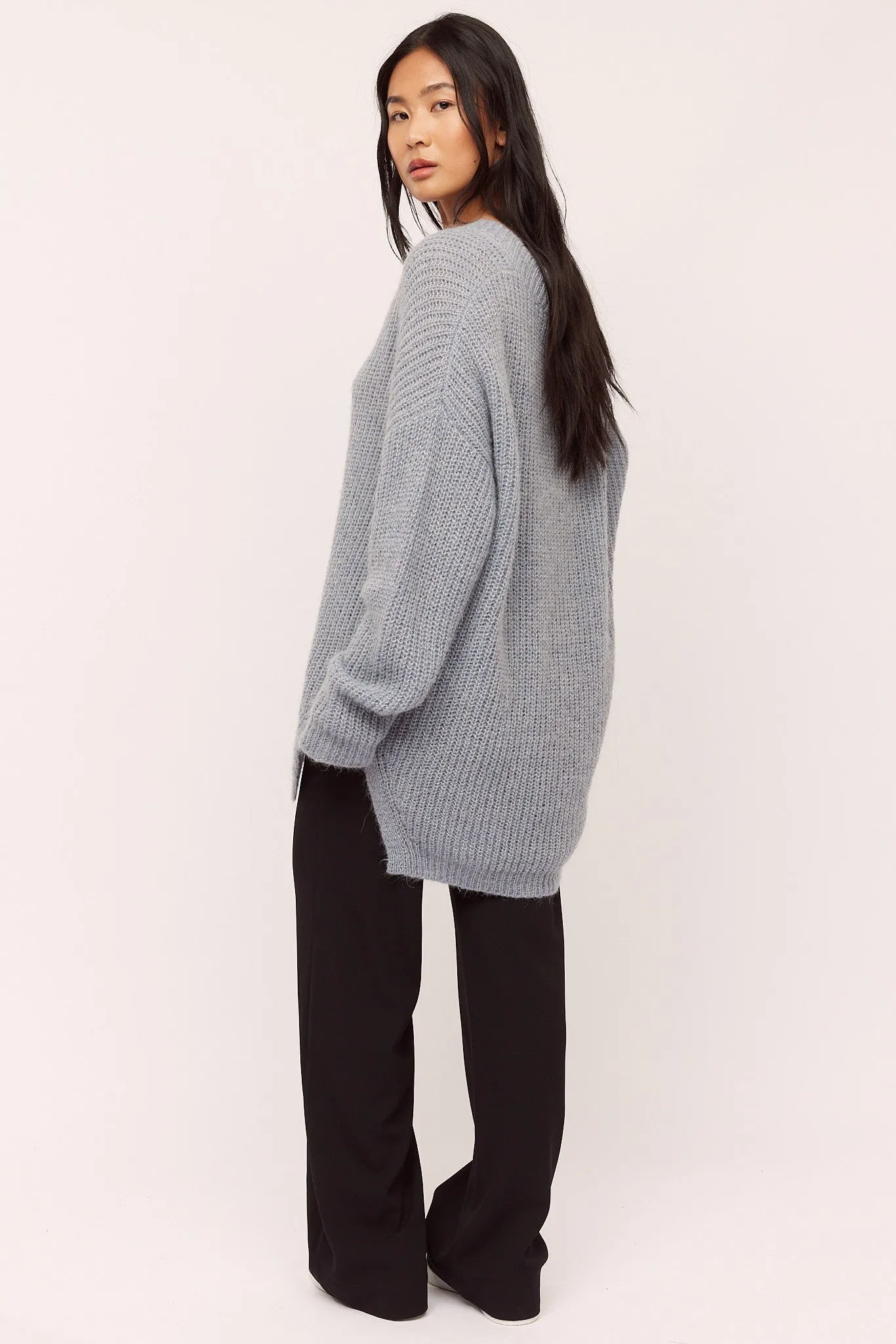 Florie V Neck Sweater - Greyish Blue