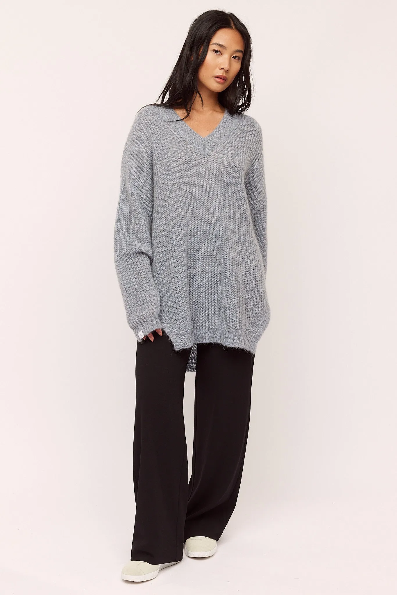 Florie V Neck Sweater - Greyish Blue