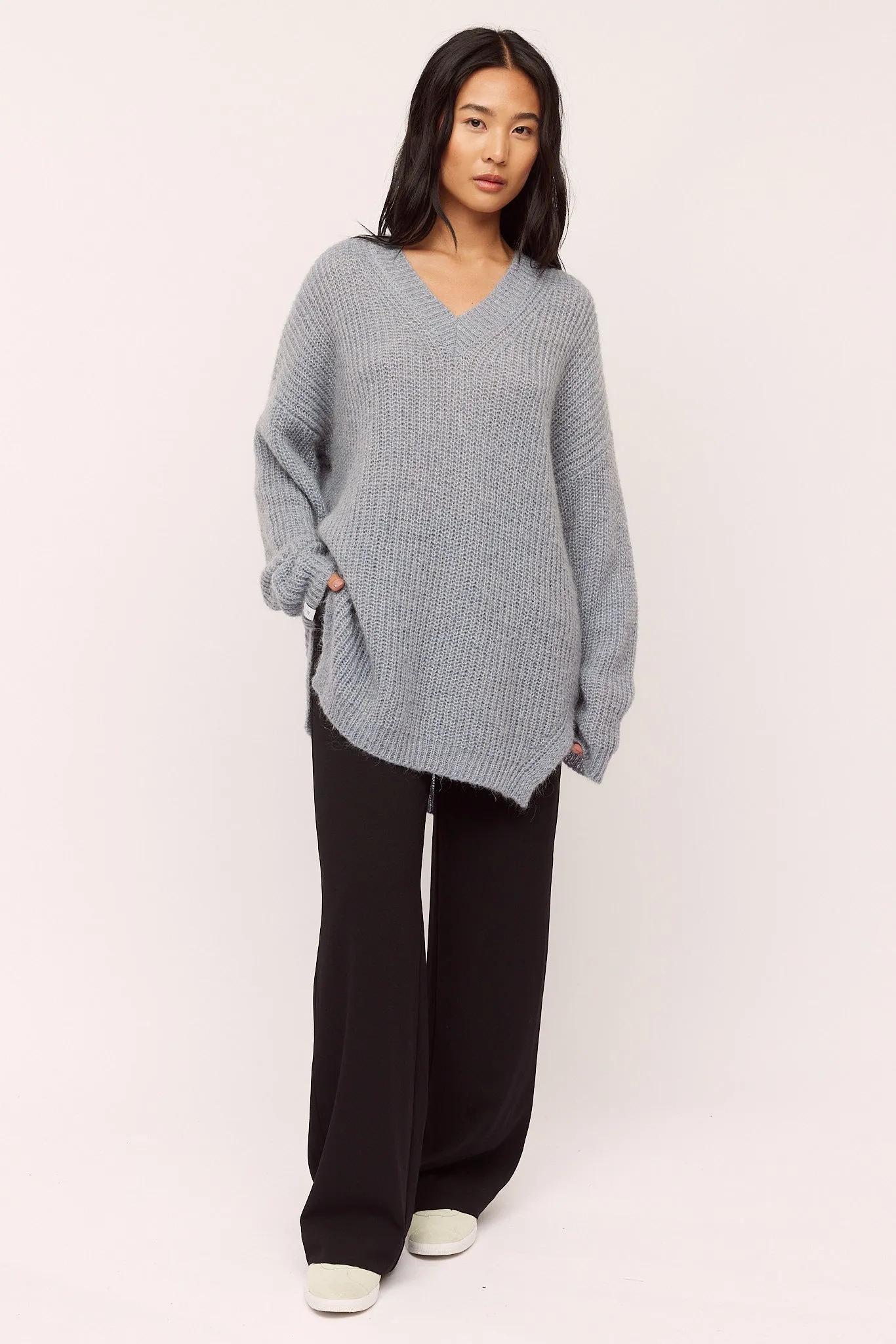 Florie V Neck Sweater - Greyish Blue