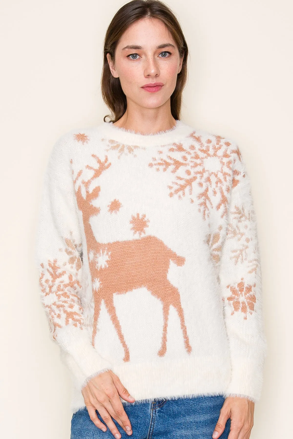 Fluffy Reindeer Sweater - FINAL SALE