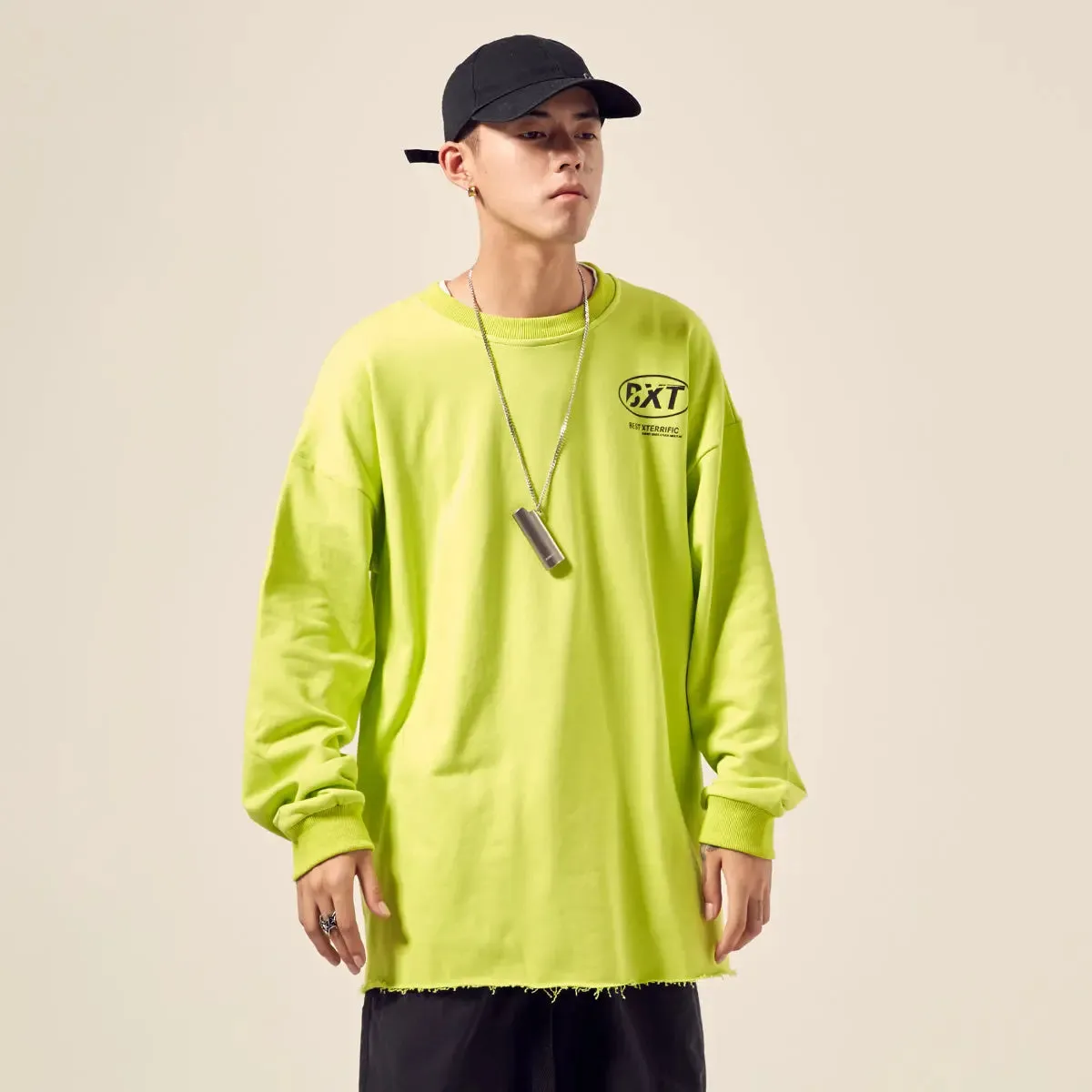 Fluorescent Green Ragged Couple Sweater