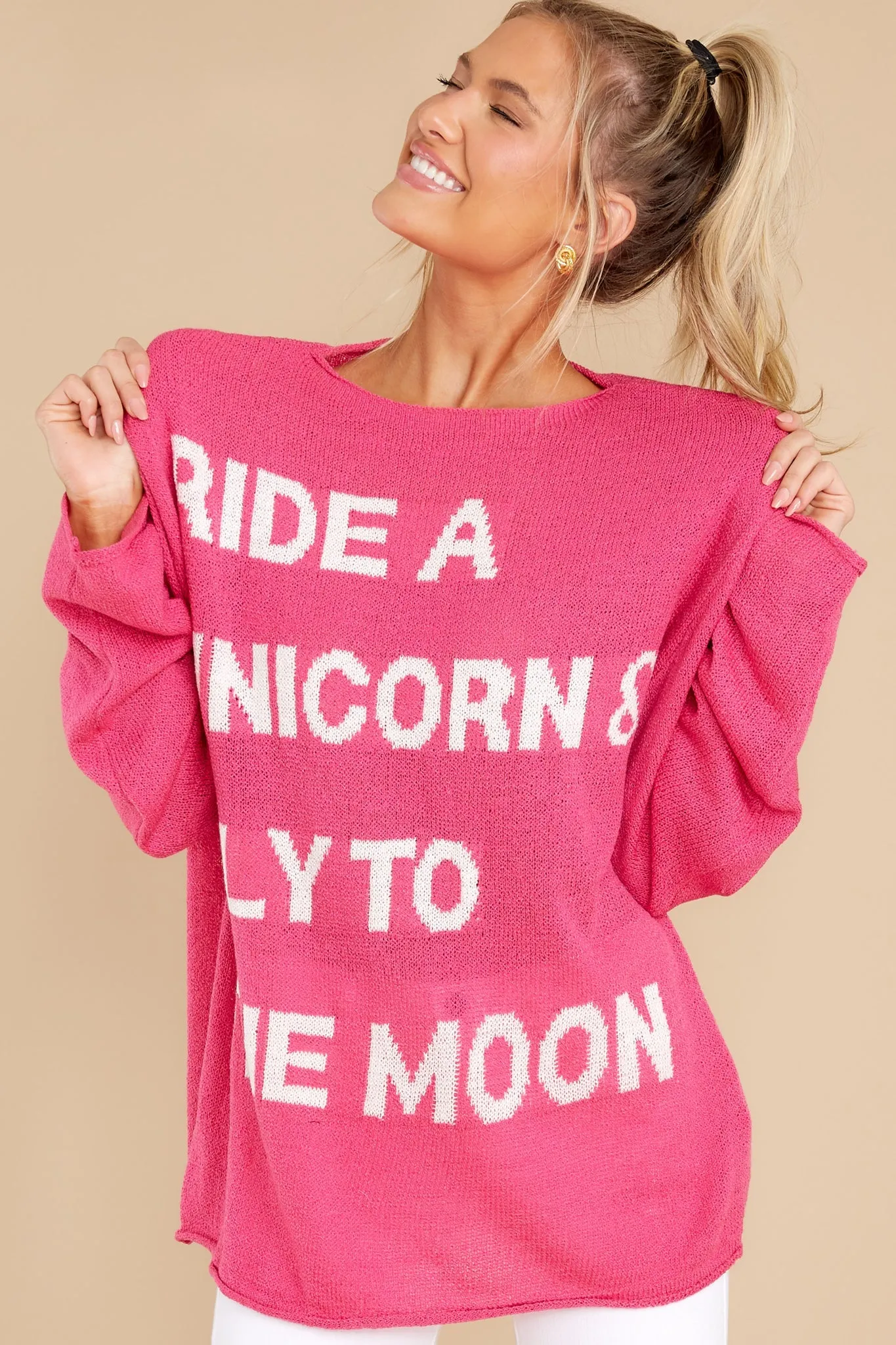 Fly To The Moon Hot Pink Sweater