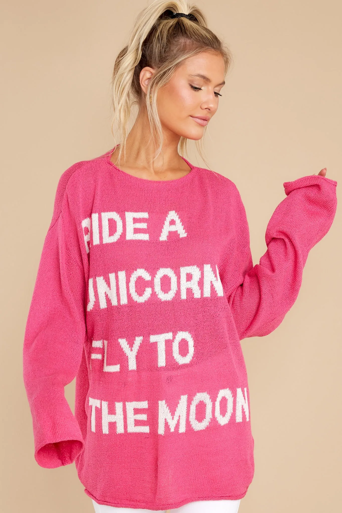 Fly To The Moon Hot Pink Sweater