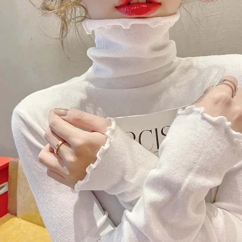 Fold Turtleneck High Elastic Solid Color Sweater