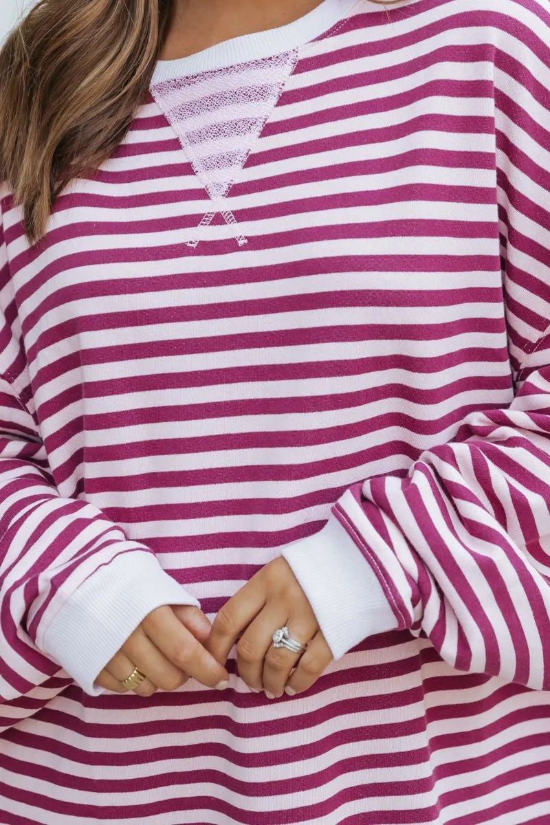 Free People Cherry Combo Classic Striped Sweater