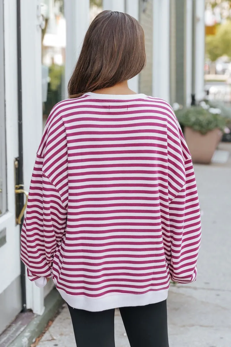 Free People Cherry Combo Classic Striped Sweater