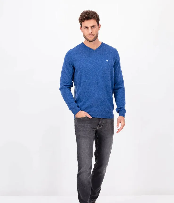 Fynch Hatton - Merino Cashmere Sweater, V-Neck, Blue