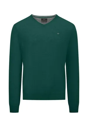 Fynch Hatton - V-Neck Sweater, Dark Emerald