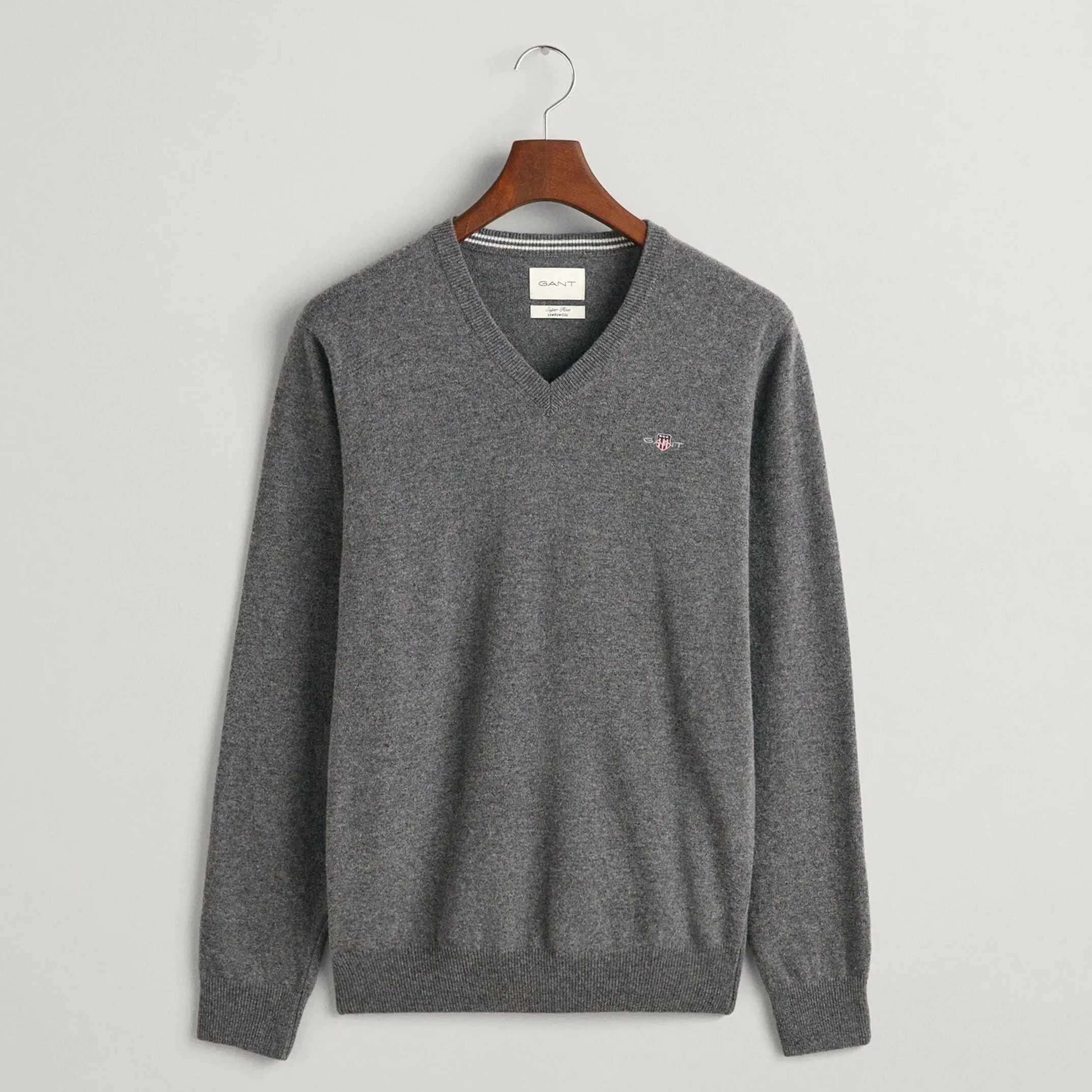 Gant Superfine Lambswool V-Neck Sweater in Antracit Melange