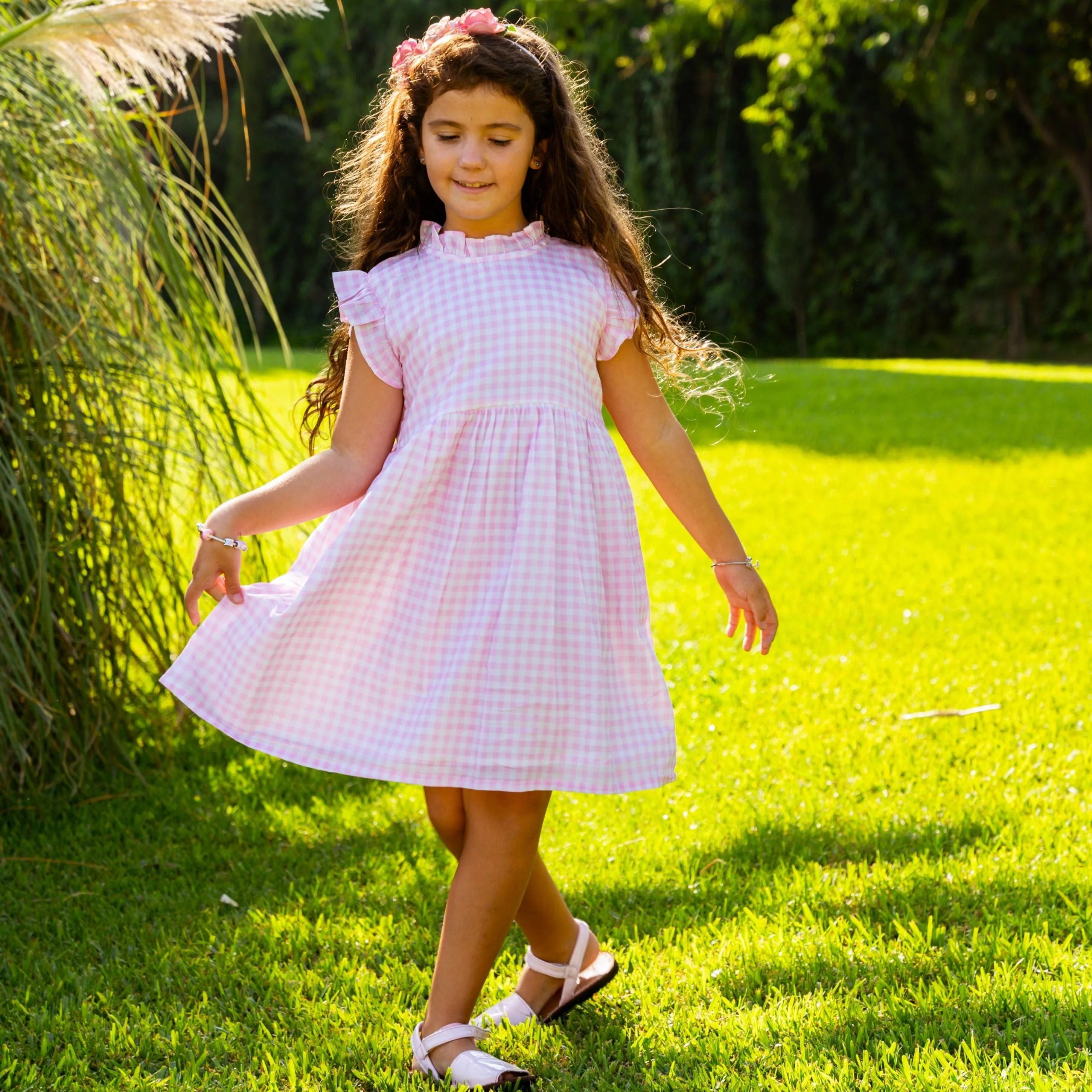 Gingham Pink Ruffle Dress