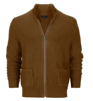 Gioberti Men's Camel 100% Cotton Milano Knit Full-Zip Sweater