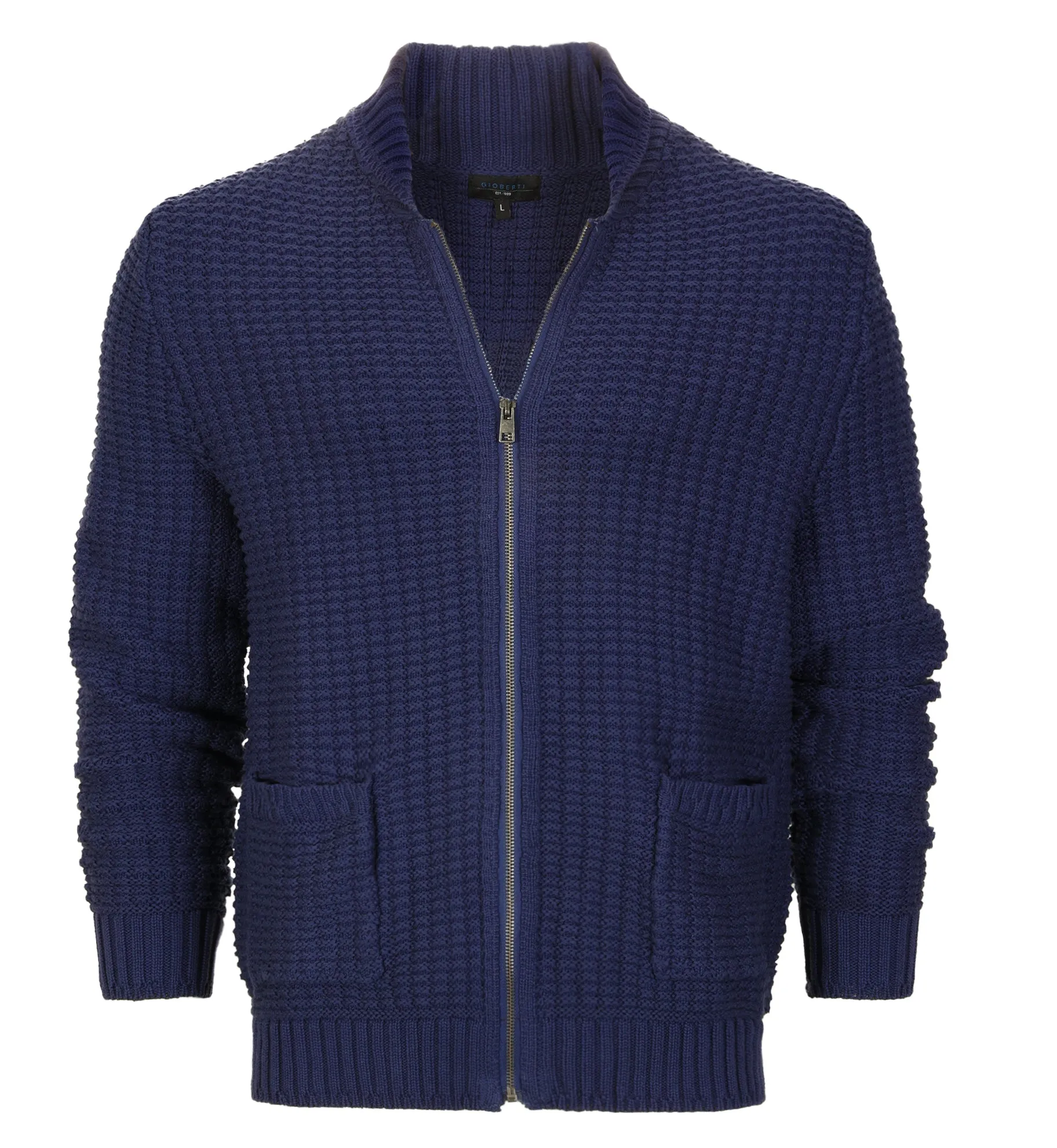 Gioberti Men's Royal 100% Cotton Milano Knit Full-Zip Sweater