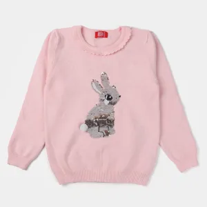 Girls Knitted Sweater Rabbit-Light Pink