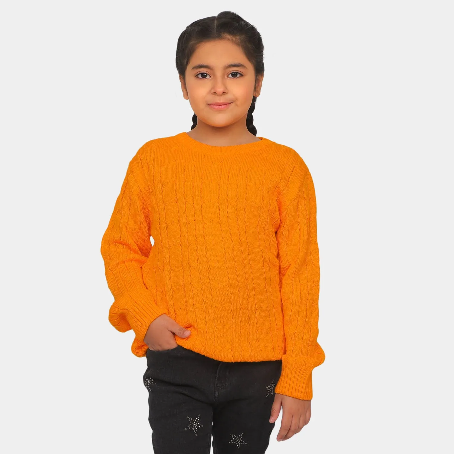 Girls Sweater Cabling Bind - Mustard