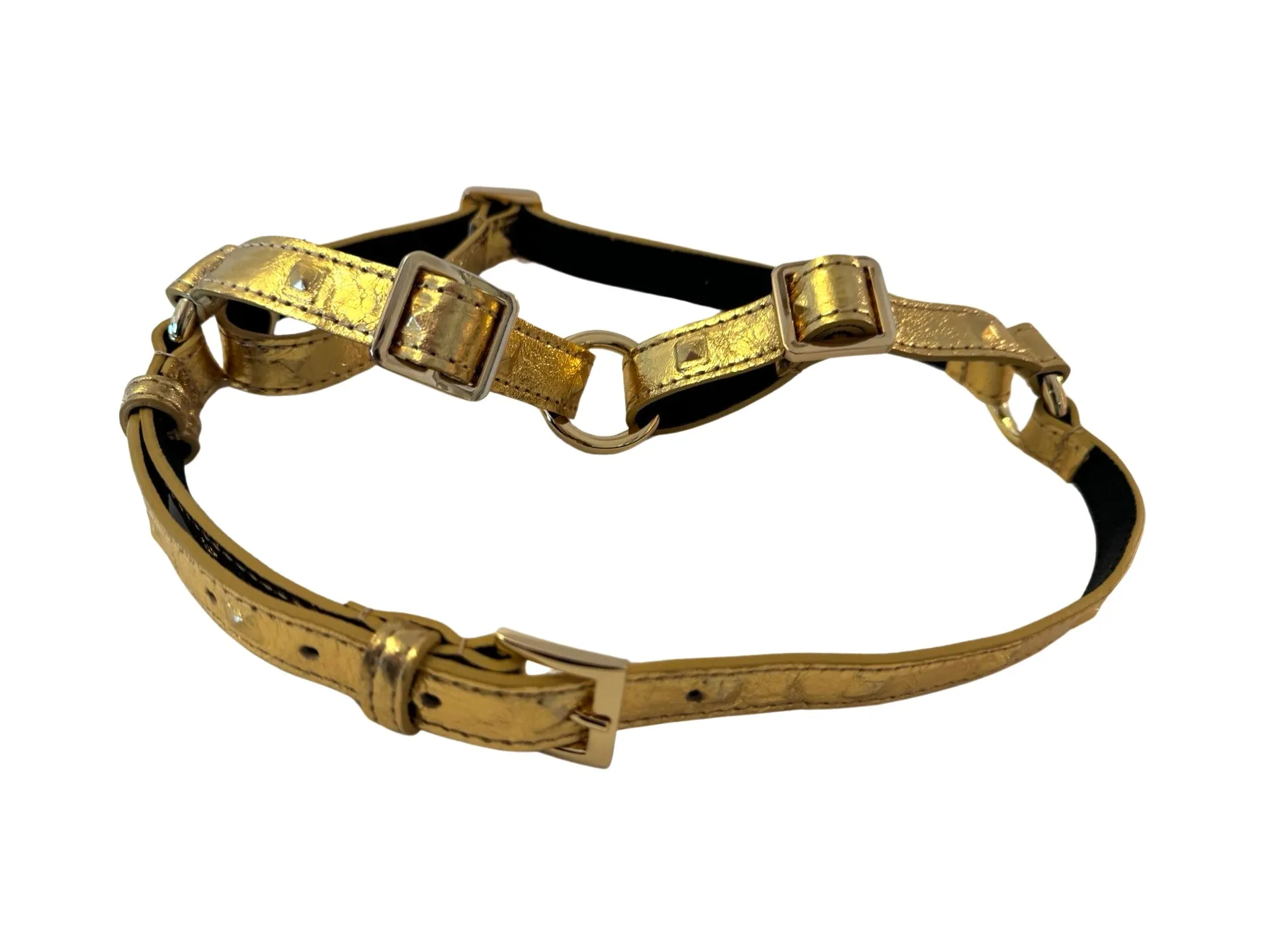 Glam Gold Embossed Studded Italian Leather Harness