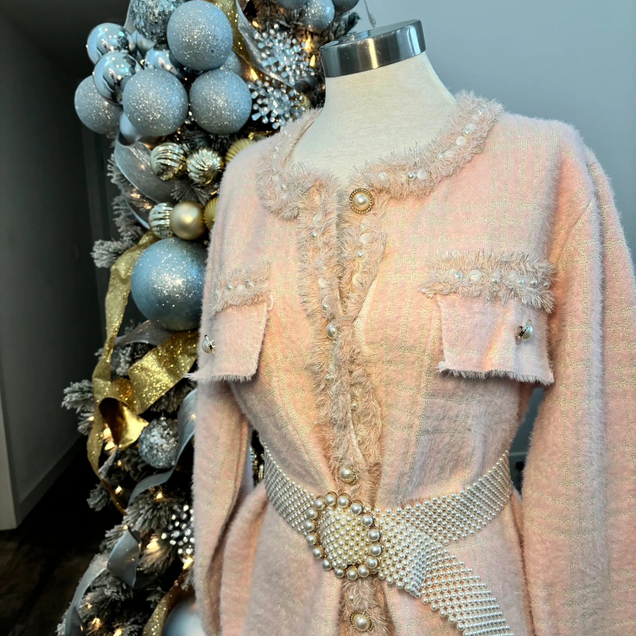 Glamorous Pearl and Gold Trim Sweater