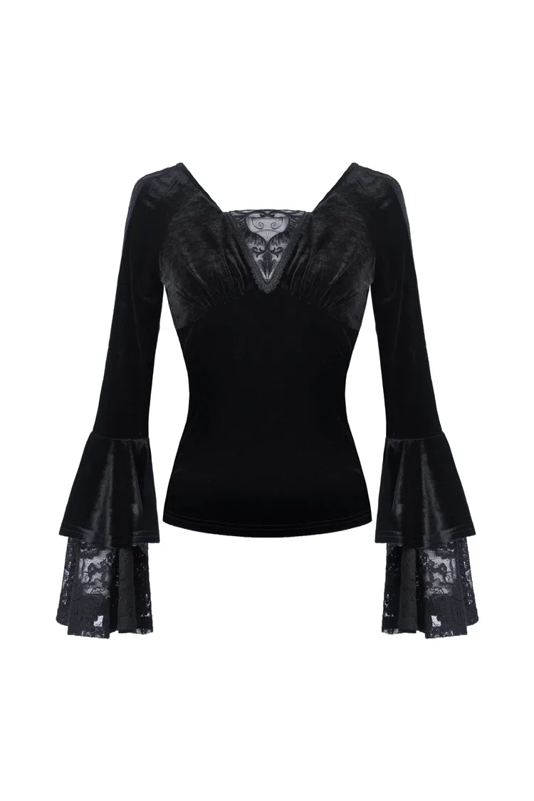 Gothic velvet T-shirt with long sleeves TW215