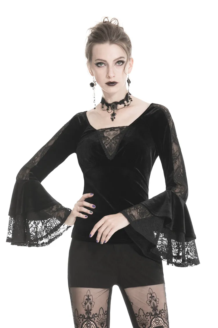 Gothic velvet T-shirt with long sleeves TW215