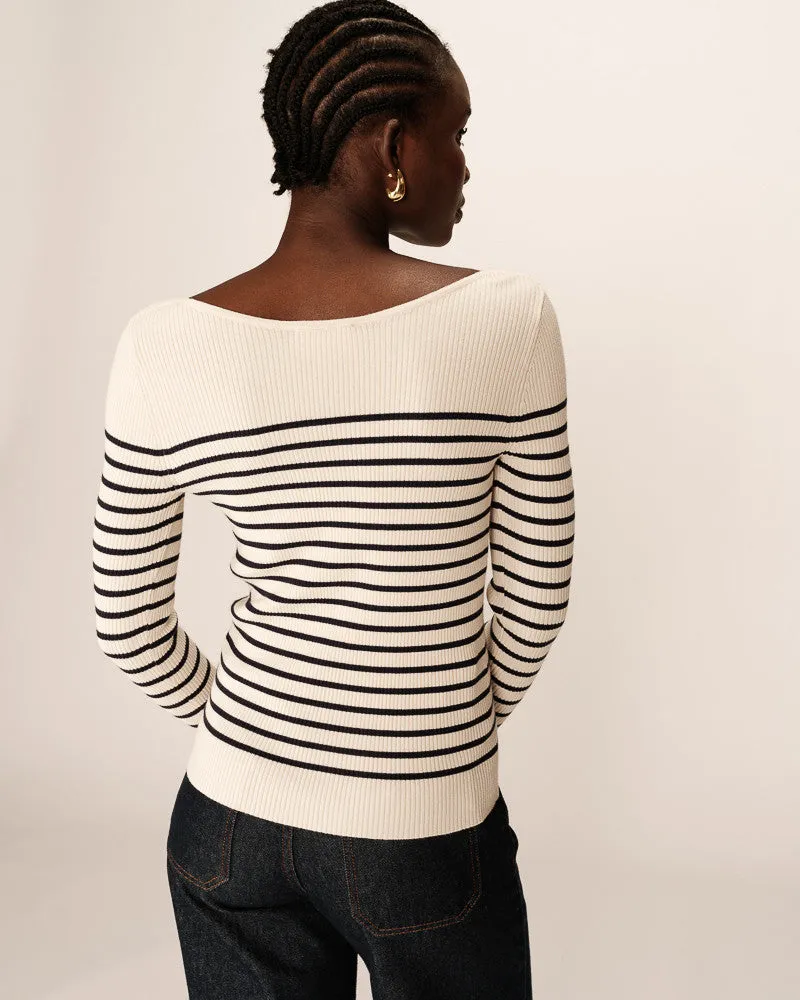 Grace & Mila Pacome Stripe Boat Neck Top - Marine