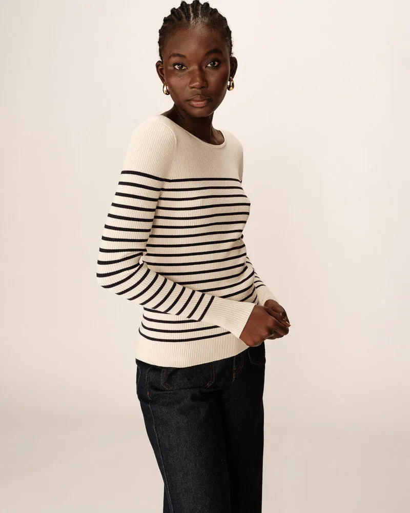 Grace & Mila Pacome Stripe Boat Neck Top - Marine