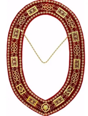 Grand Lodge - Rhinestones Chain Collar - Gold/Silver on Red Velvet