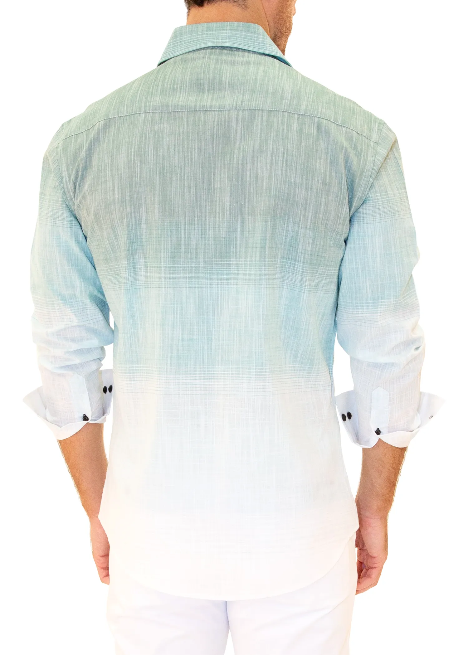 Green Gradient Linen Button Up Long Sleeve