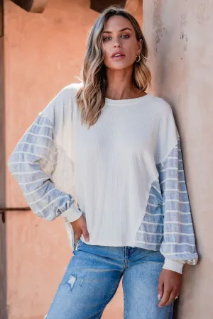 Grey and Cream Contrast Striped Sweater