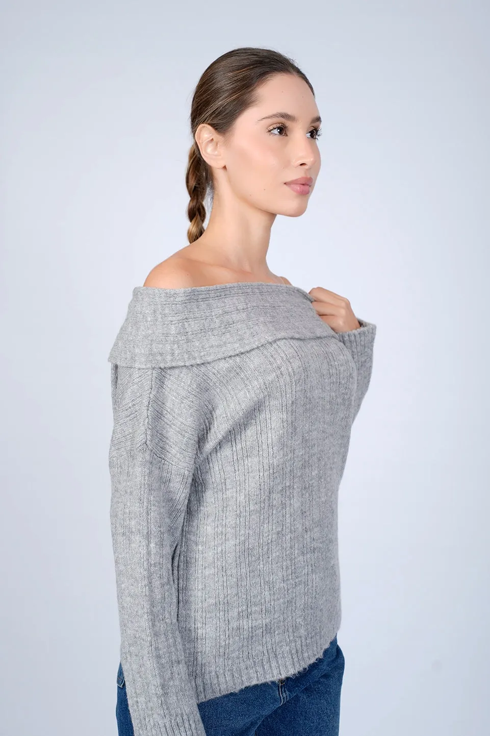 Grey Off Shoulder Sweater